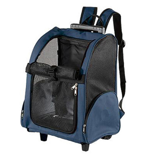 Mochila para perros y gatos con ruedas Trolley Rodder azul en