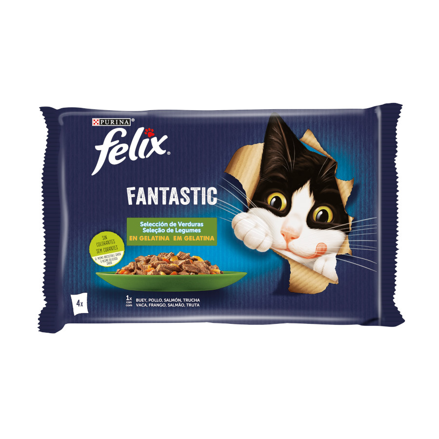 Felix Fantastic Selección de verduras en gelatina sobres para gatos - Pack4, , large image number null
