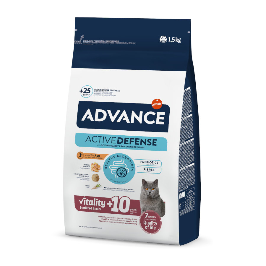 Advance – Pienso para gatos senior esterilizados Advance Sterilized +10 pollo 1,5 kg.