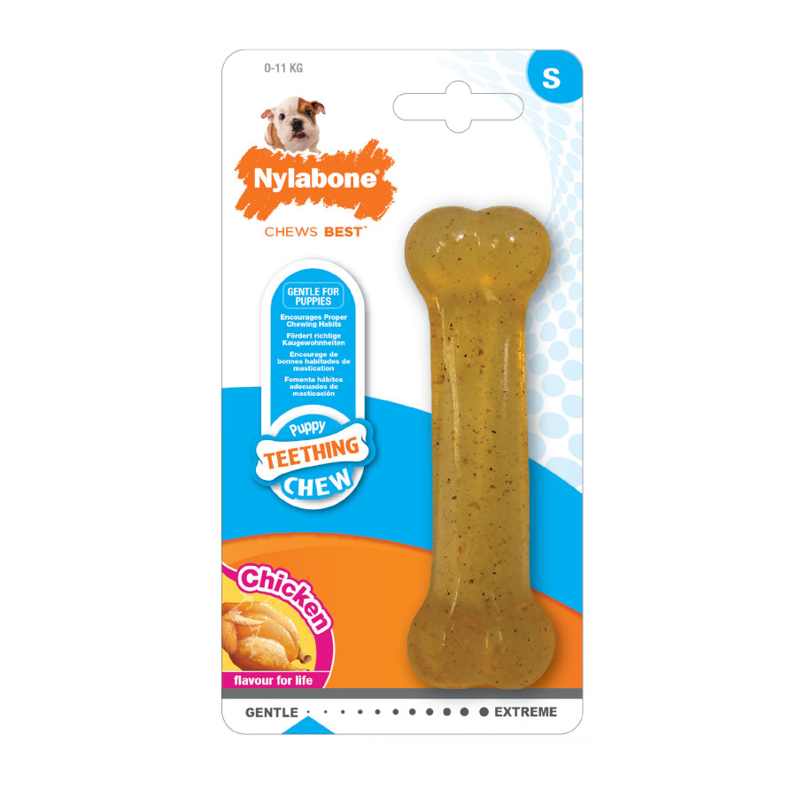 Nylabone – Hueso para perros cachorros Nylabone Puppy Chew Pollo. Talla M