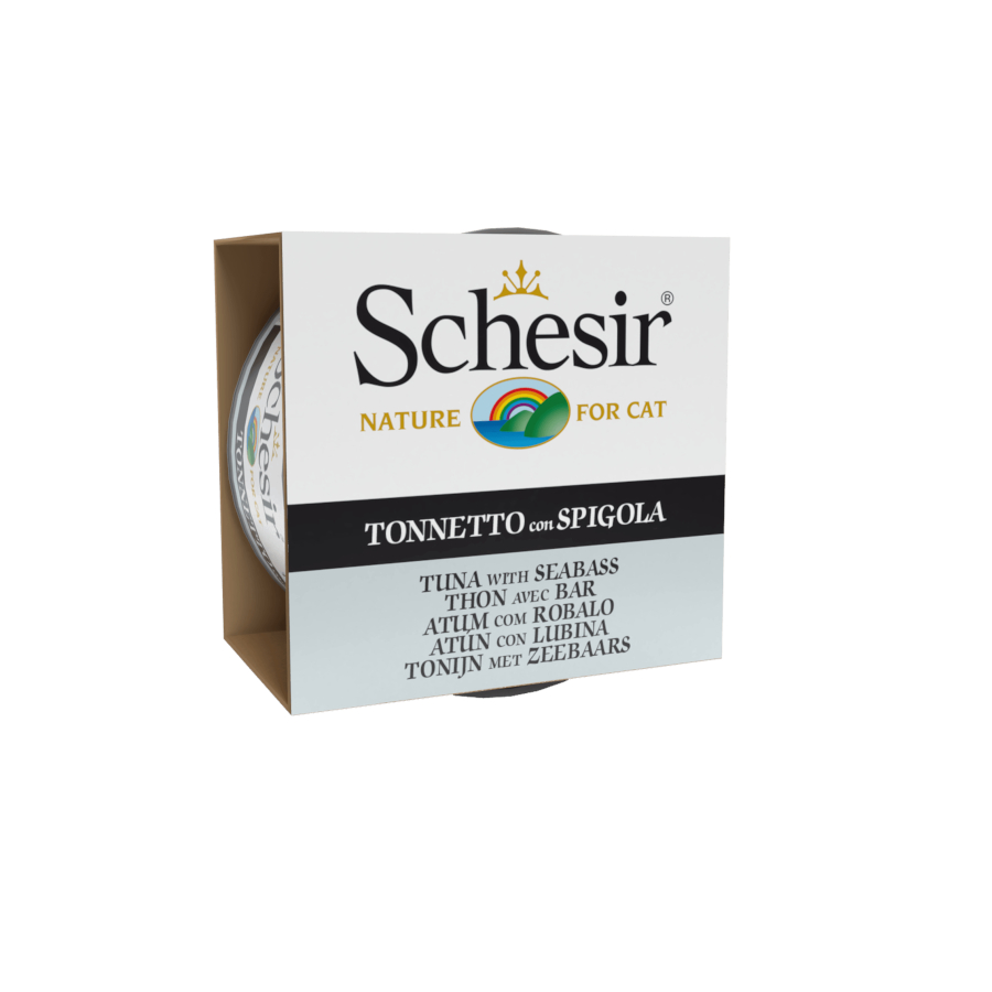 Schesir – Comida húmeda para gatos adultos Schesir atún con lubina en gelatina 85 g.