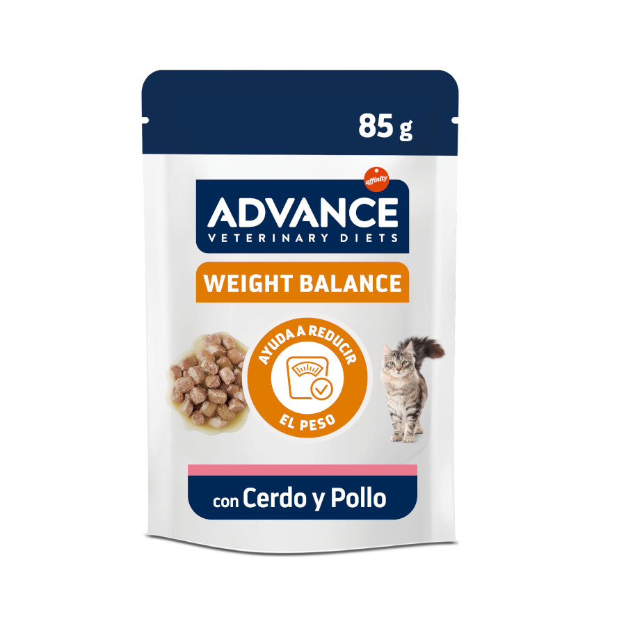 Advance Veterinary Diets – Comida húmeda para gatos adultos Advance Weight Balance Dietas Veterinarias cerdo y pollo 85 g.