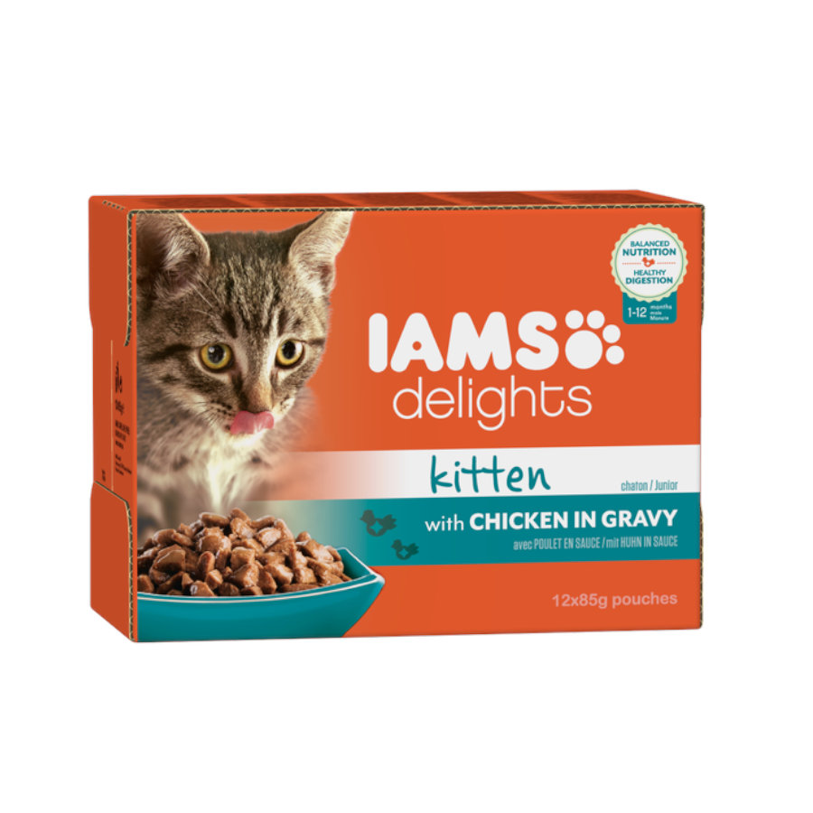 IAMS Delights Pollo sobres para gatitos - Pack 12, , large image number null