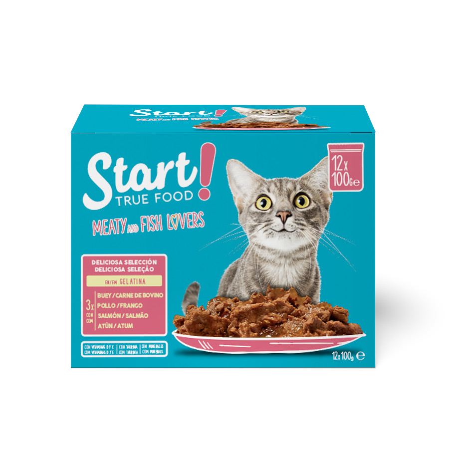 Imagen de Start Cat Carne con Pollo y Pescado en Gelatina sobre para gatos
