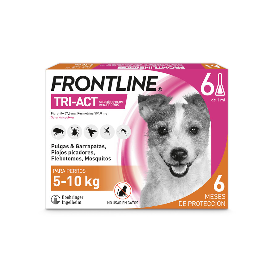 Frontline Tri-Act – Pipetas desparasitantes Frontline Tri-Act para perros de 5 a 10 Kg 6 uds x 1 ml.