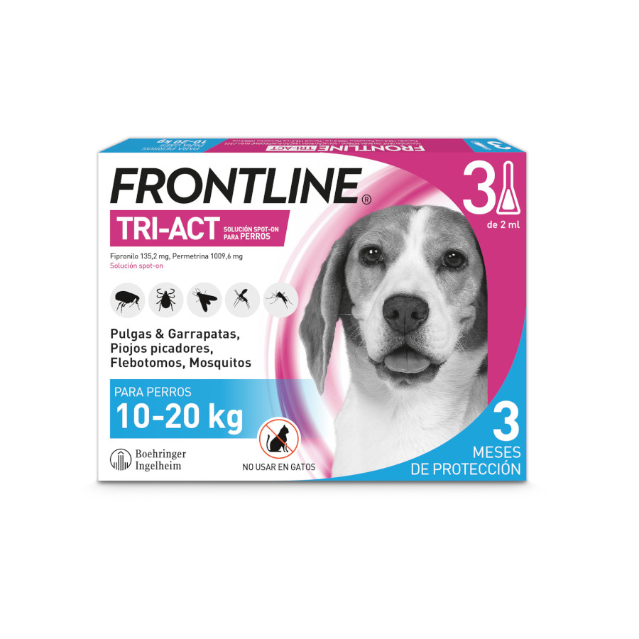 Frontline Tri-Act – Pipetas desparasitantes Frontline Tri-Act para perros de 10 a 20 Kg 3 uds x 2 ml.