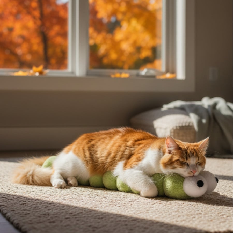 Tootoy! Gusano de Peluche Suave Verde para gatos