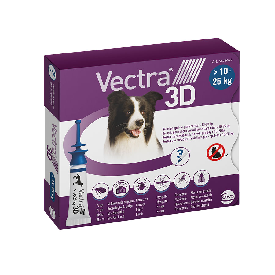 Vectra – Pipetas desparasitantes Vectra 3D para perros M 10-25 kg 3uds x 3,6 ml.