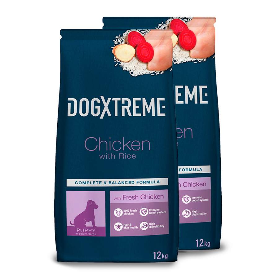 Dogxtreme Puppy Pollo y Arroz pienso - 2x12 kg Pack Ahorro | Kiwoko