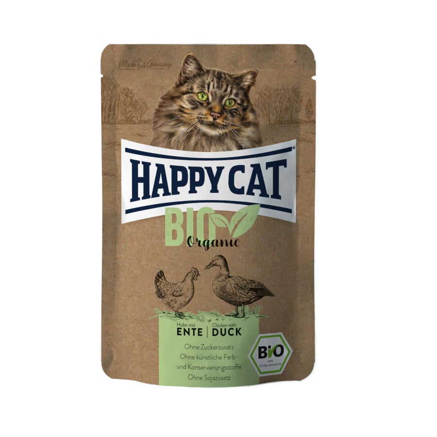 Imagen de Happy Cat Adultos Bio Organic Pollo y Pato sobre en salsa