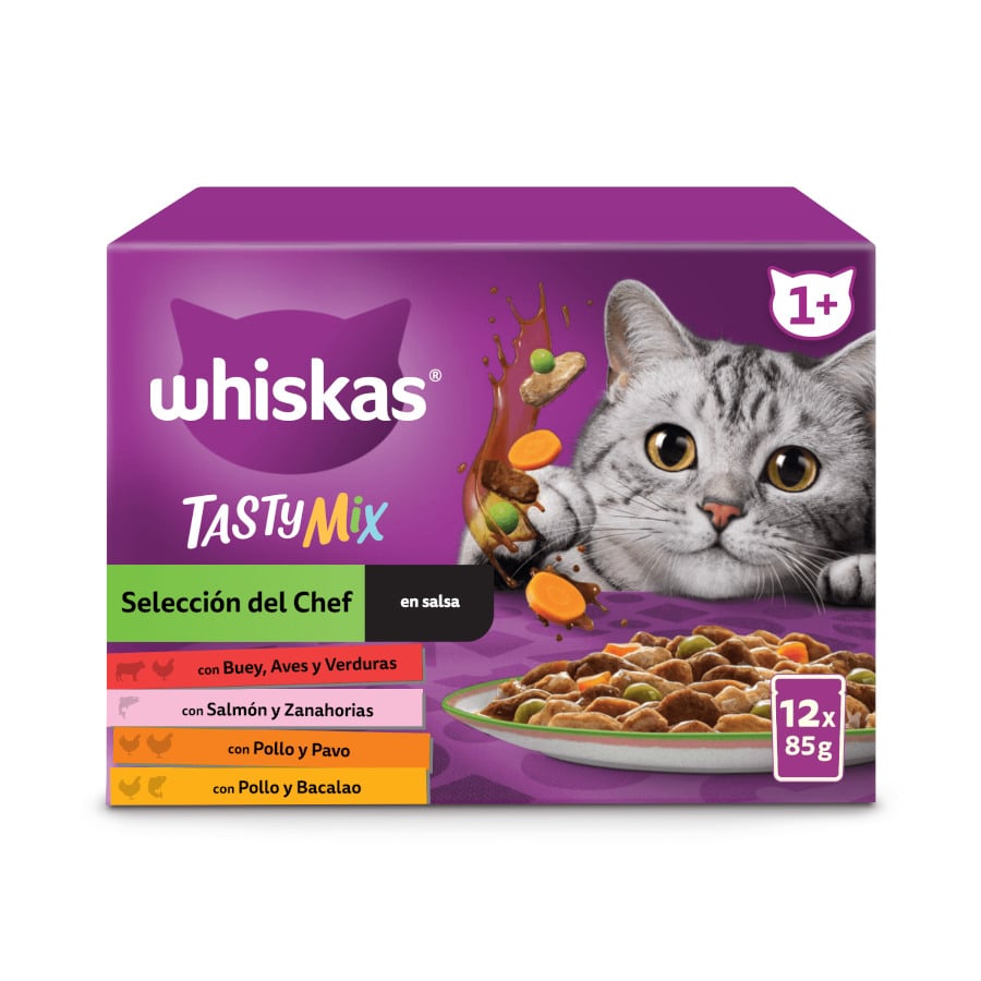 Whiskas – Comida húmeda para gatos adultos +1 año Whiskas Tasty Mix Selección del Chef en salsa.