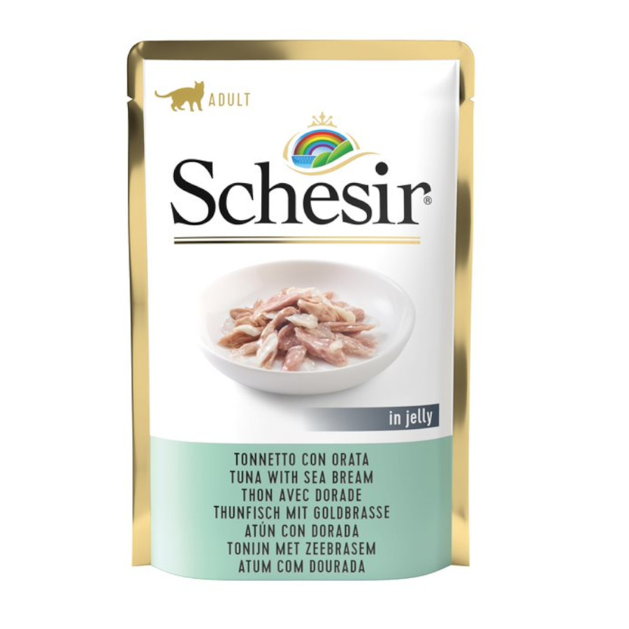 Schesir – Comida húmeda para gatos adultos Schesir atún con dorada en gelatina 85 g.