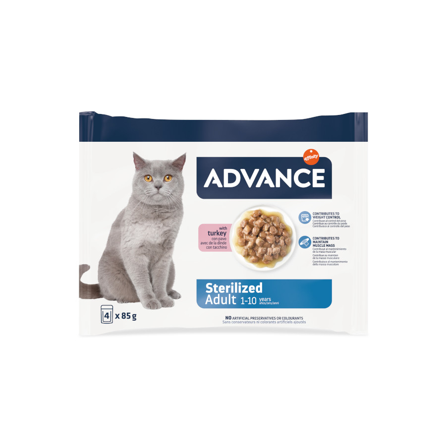 Advance – Comida húmeda para gatos adultos esterilizados Advance pavo en salsa. 340 g