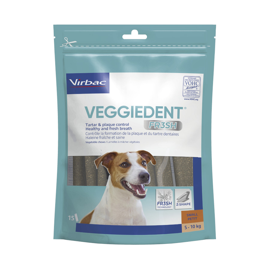 15 barritas Virbac Snacks Dentales Veggiedent Fresh para perros de raza pequeña