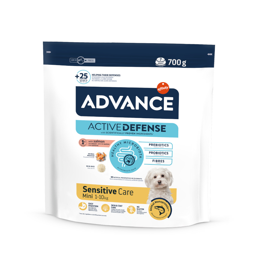 Advance – Pienso para perros adultos minis Advance Sensitive Care salmón y arroz 700 g.