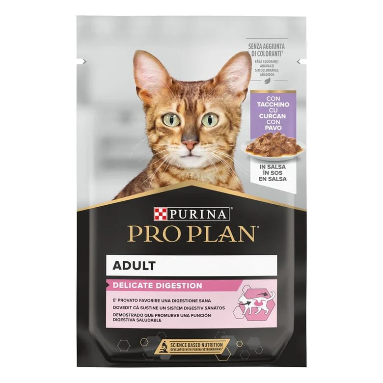 Purina Pro Plan – Comida húmeda para gatos adultos Purina Pro Plan Delicate Digestion pavo en salsa 85 g.