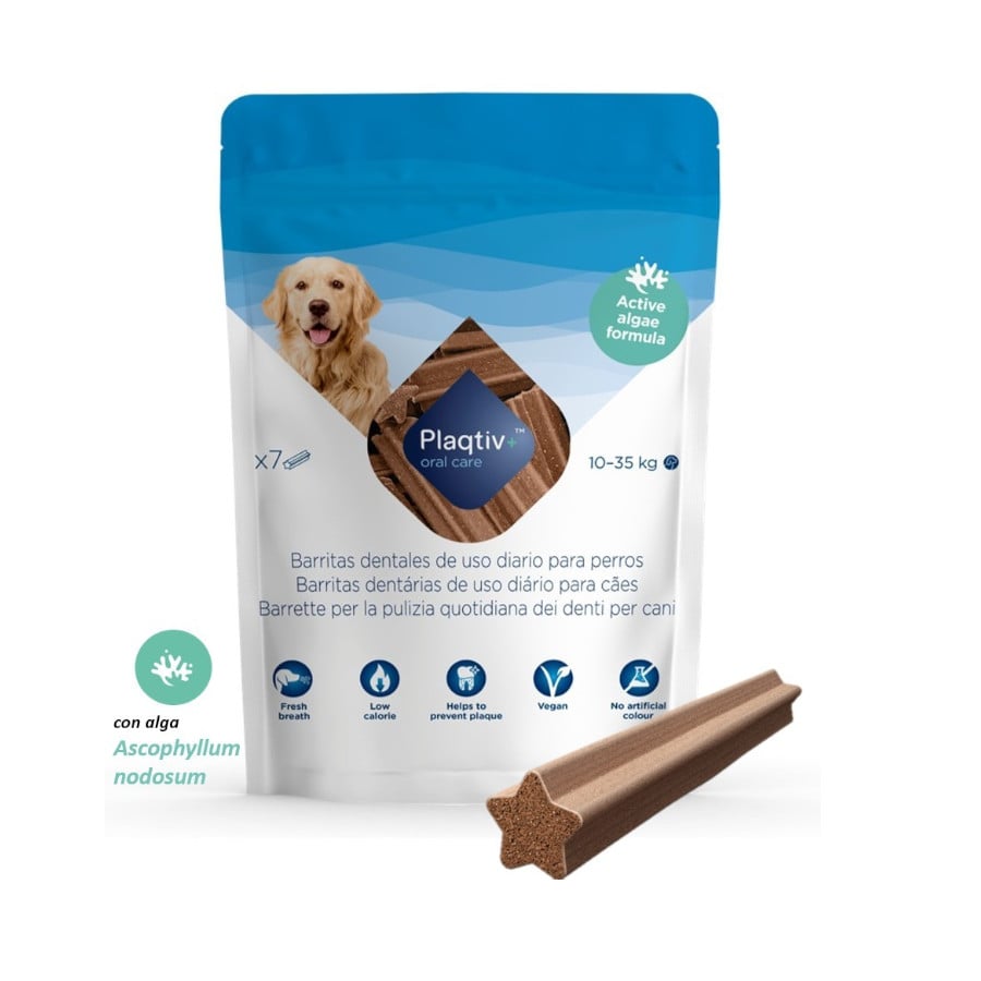 7 barritas Ecuphar Plaqtiv+ Barritas Dentales para perros medianos y grandes