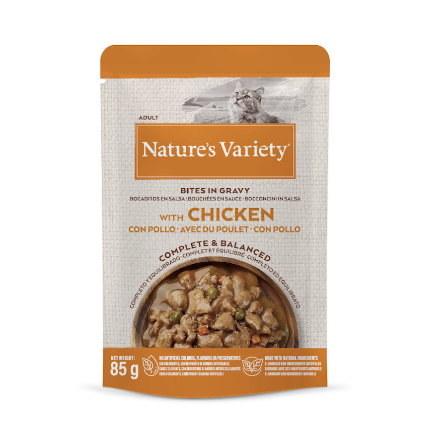 Nature’s Variety – Comida húmeda para gatos adultos Nature’s Variety bocaditos en salsa pollo 85 g.