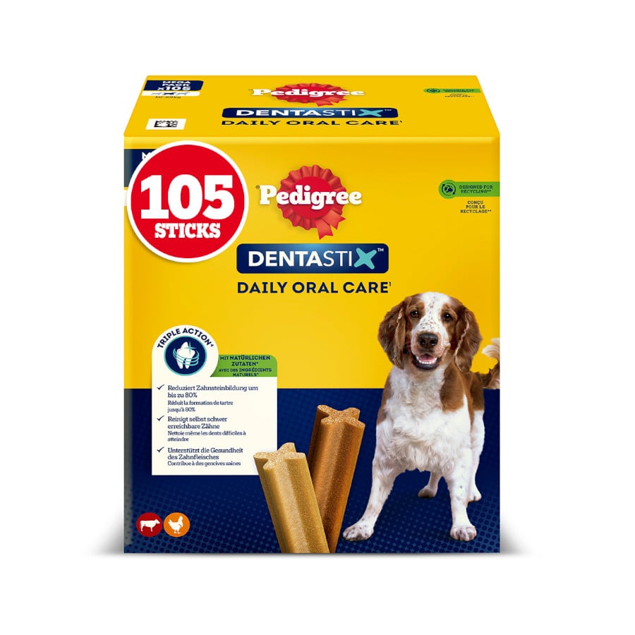 105 barritas Pedigree Dentastix Snacks Dentales para perros medianos