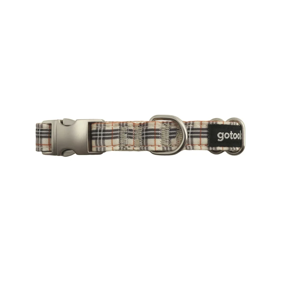 Gotoo Collar estampado tartán marrón para perros