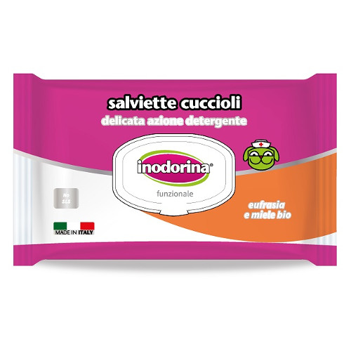Inodorina – Toallitas Inodorina para perros y gatos cachorros con eufrasia y miel 40 uds.