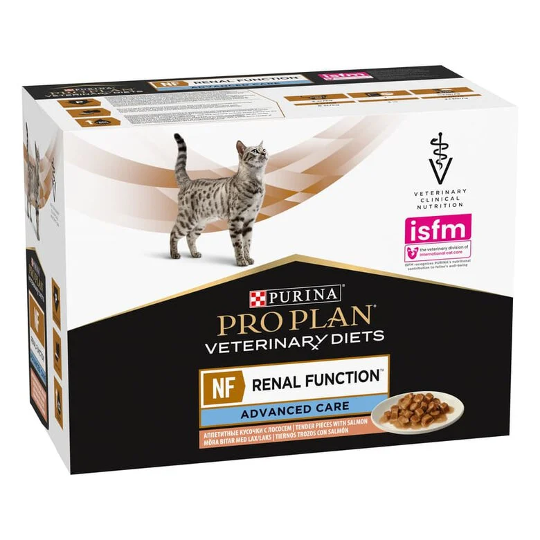 Purina Pro Plan – Comida húmeda para gatos adultos Purina Pro Plan Función Renal Advanced Care Dietas Veterinarias salmón 10 sobres.