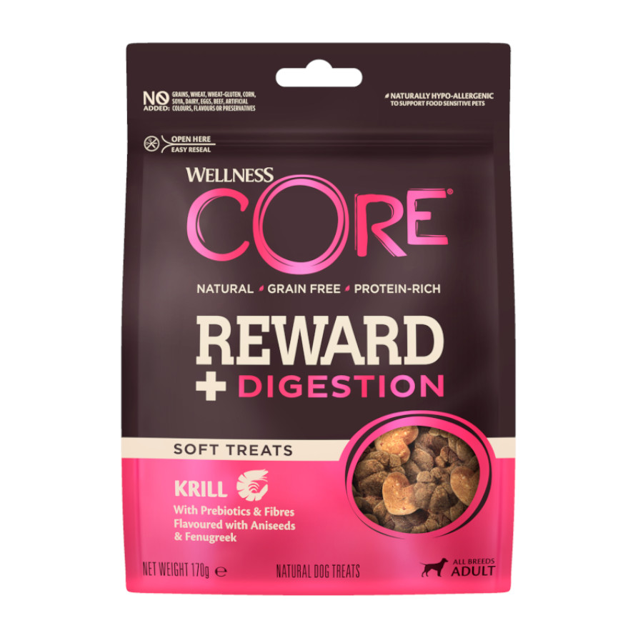 6 bolsitas x 170 g Wellness Core Bocaditos Reward + Digestion Krill para perros ¡Pack Ahorro!