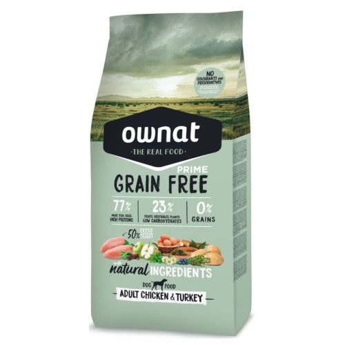 Ownat – Pienso para perros adultos medianos y grandes Ownat The Real Food Grain Free pollo y pavo 12 kg.