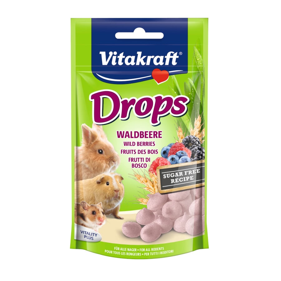 2 bolsitas x 75 g Vitakraft Drops Frutos Rojos snacks para roedores ¡Pack ahorro!