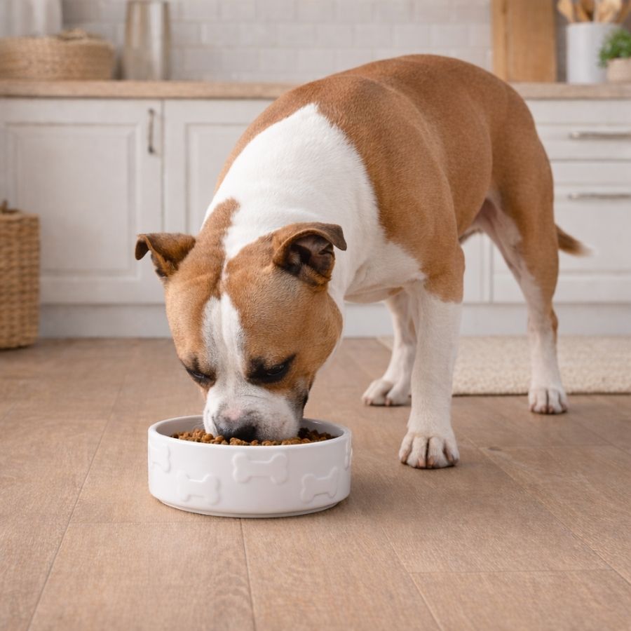 Leeby Comedero de Cerámica Blanco con Relieve de Huesos para perros