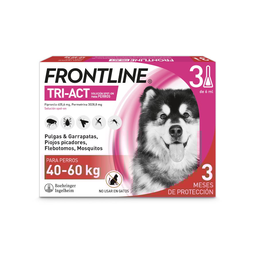 Frontline Tri-Act – Pipetas desparasitantes Frontline Tri-Act para perros de 40 a 60 Kg 3 uds x 6 ml.
