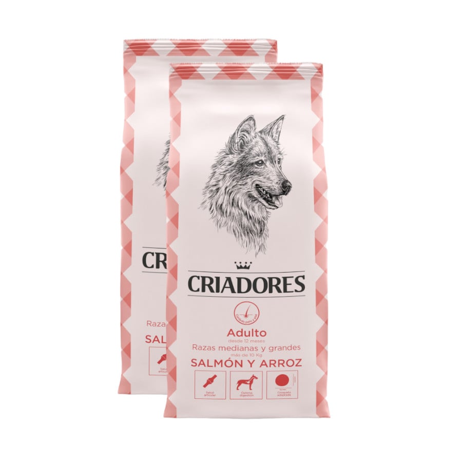Criadores Adulto Salmón y Arroz pienso para perros de razas medianas y grandes ¡Pack ahorro!