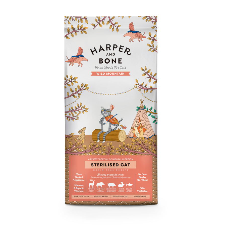 Harper and Bone – Pienso para gatos adultos esterilizados Harper and Bone montaña salvaje venado, jabalí, cerdo ibérico, conejo y salmón. 2 Kg