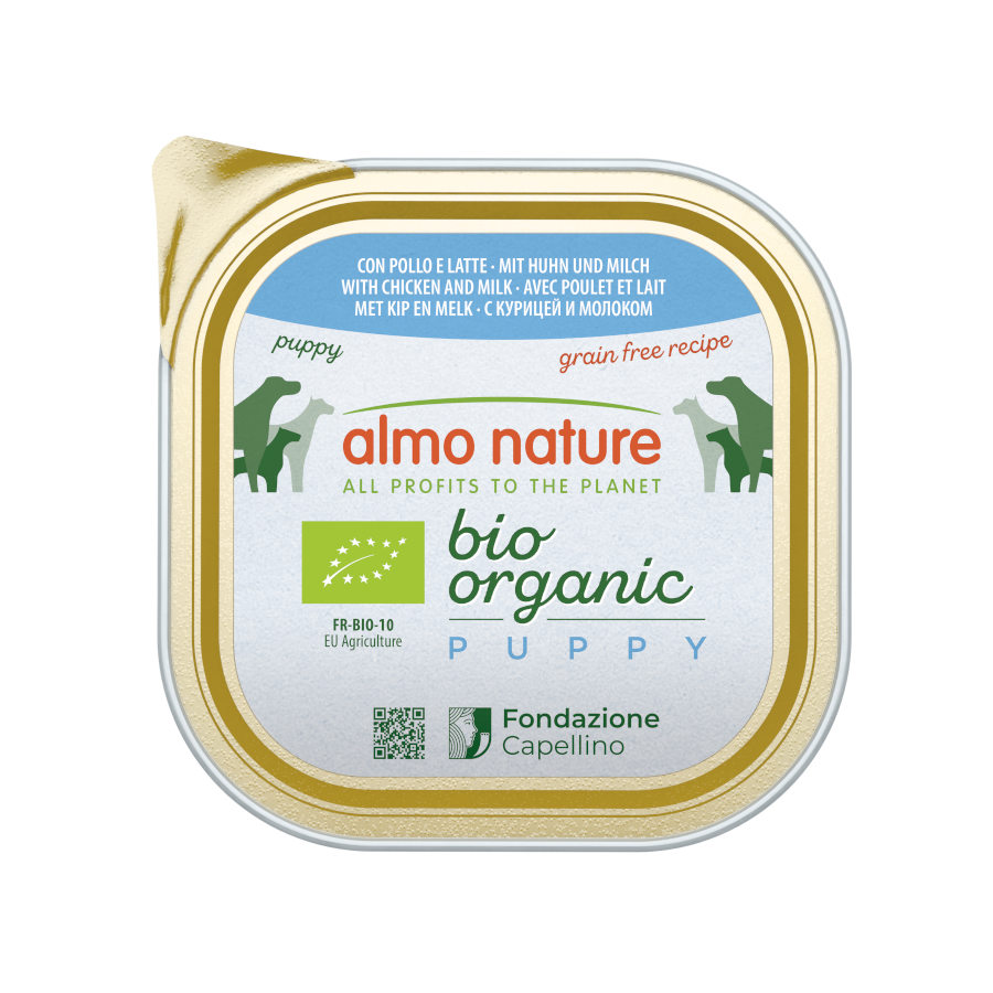 0.3 KG 100 g Almo Nature Bio Organic Puppy Grain Free Pollo con Leche tarrina para perros