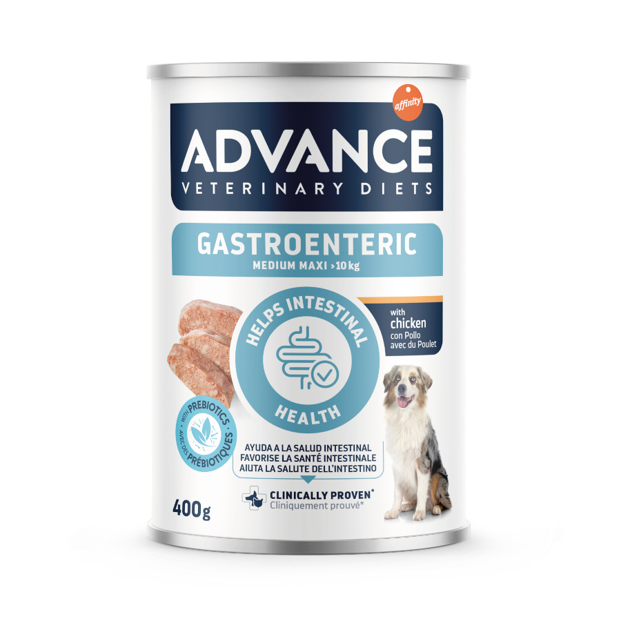 Advance Veterinary Diets – Comida húmeda para perros cachorros y adultos Mediano Grande Advance Gastro Intestinal Dietas Veterinarias pollo 400 g.