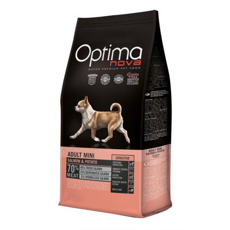 Optima Nova – Pienso para perros adultos mini Optima Nova Grain Free salmón y patata.