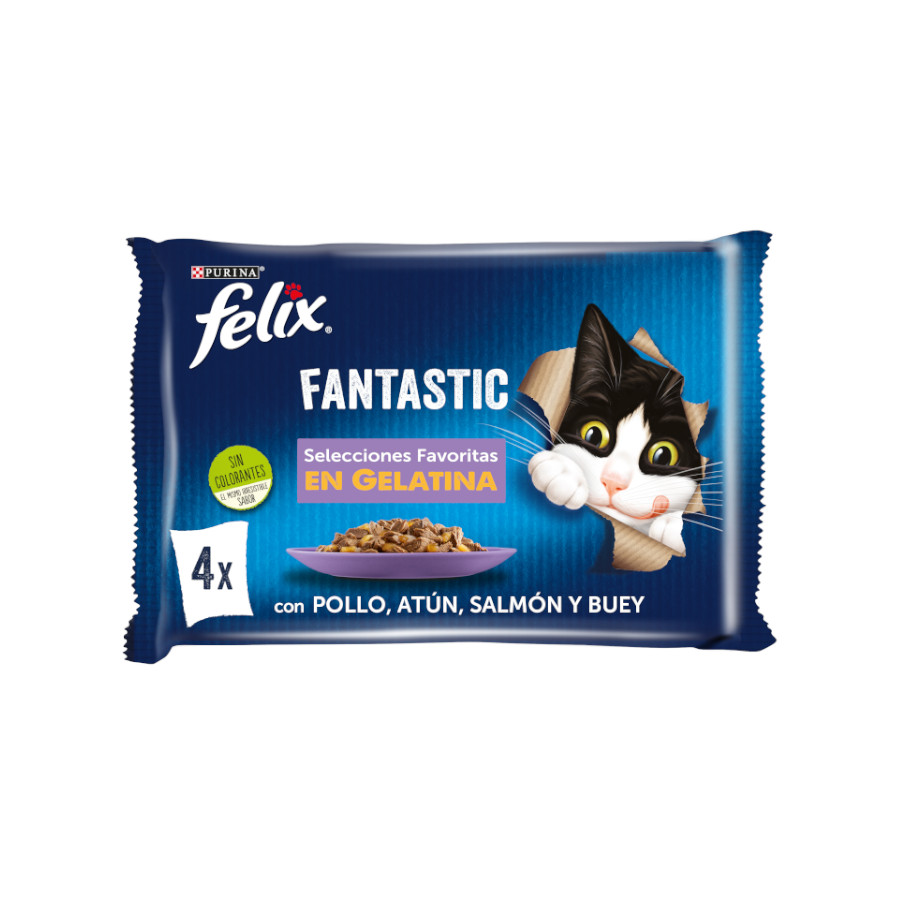 Felix Fantastic – Comida húmeda para gatos adultos Félix Fantastic Selecciones favoritas en gelatina 340 g.