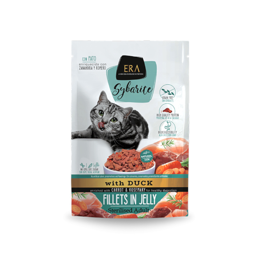 Era – Comida húmeda para gatos adultos esterilizados Era Sybarite pato en gelatina grain free 85 g.