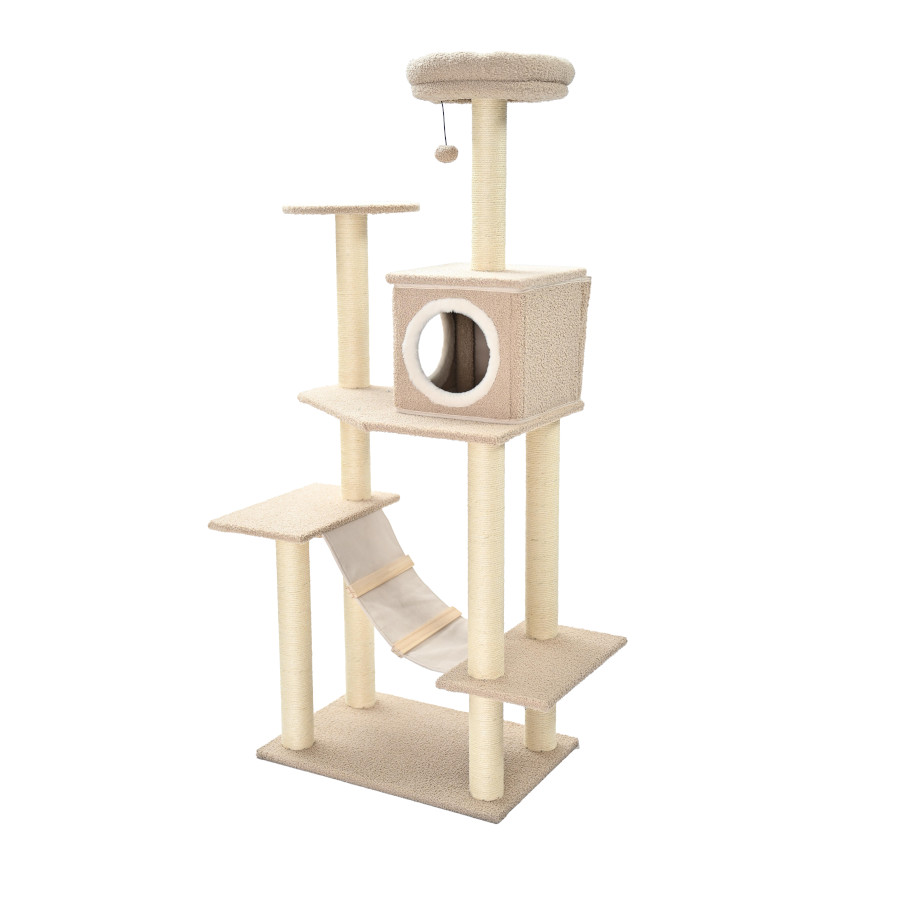 Leeby Boucle Collection Árbol rascador con cama nido y puente para gatos