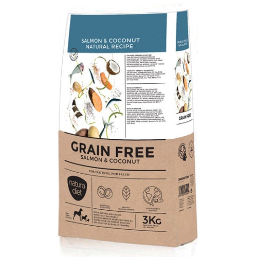 Natura Diet – Pienso para perros adultos Natura Diet Grain Free salmón y coco 3 kg.