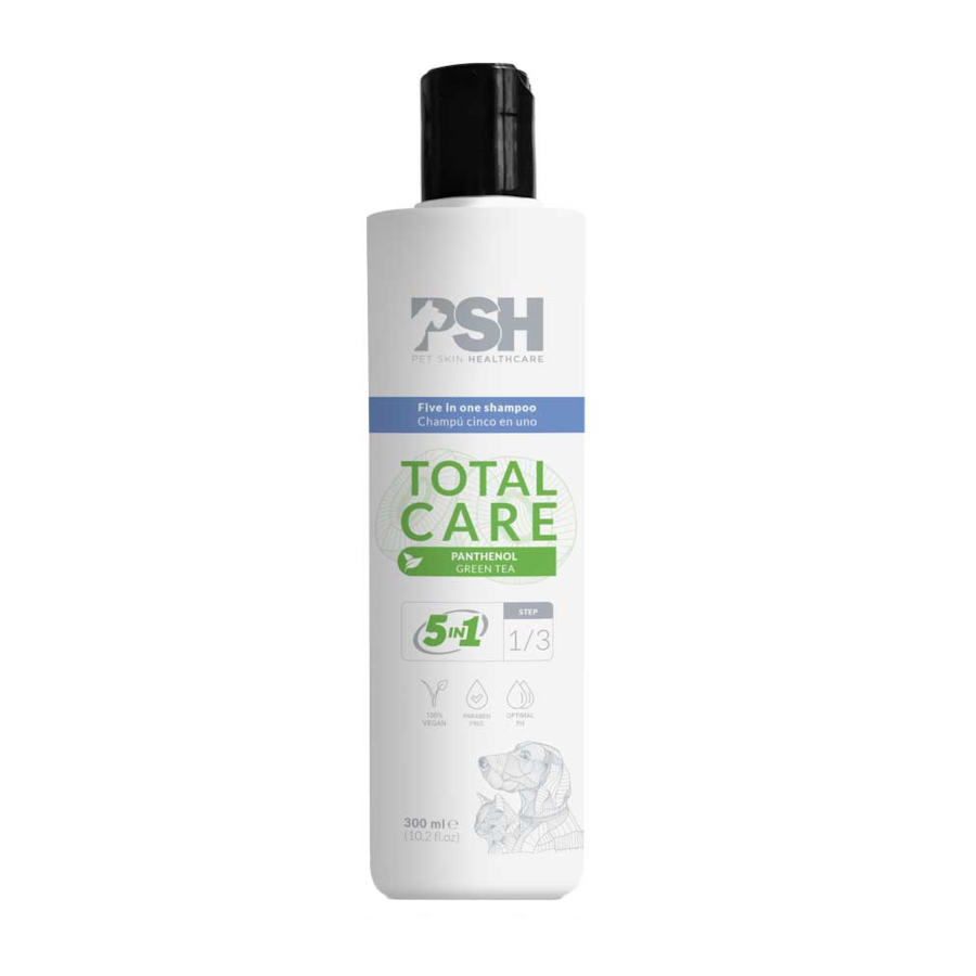 PSH Cosmetics – Champú para perros y gatos total care 5 en 1 PSH Cosmetics 300 ml.