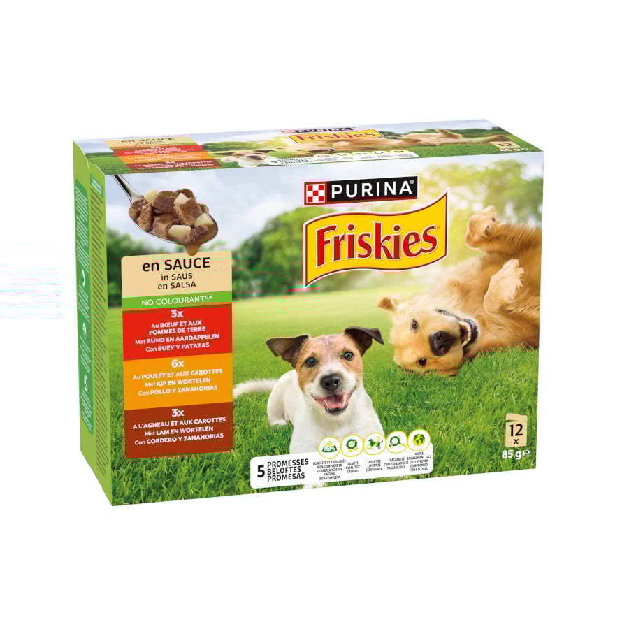 Purina Friskies – Comida húmeda para perros adultos Purina Friskies Vitafit pack pollo, cordero y buey en salsa 12 x 100 g. 1,2 Kg