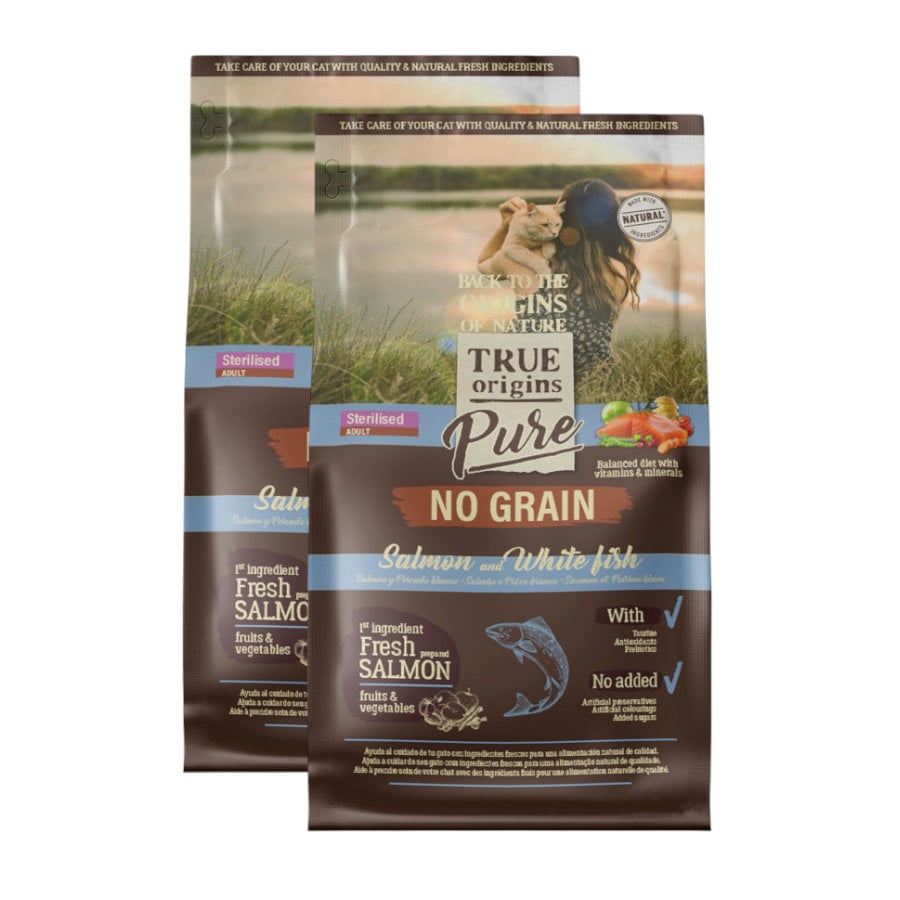 True Origins Pure Adult Sterilised Salmón No Grain pienso para gatos ¡Pack ahorro!