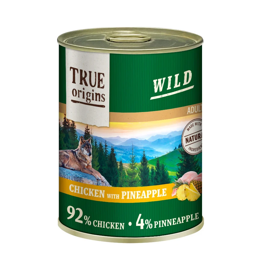 True Origins Wild Adult Pollo y Piña lata para perros ¡Pack ahorro!