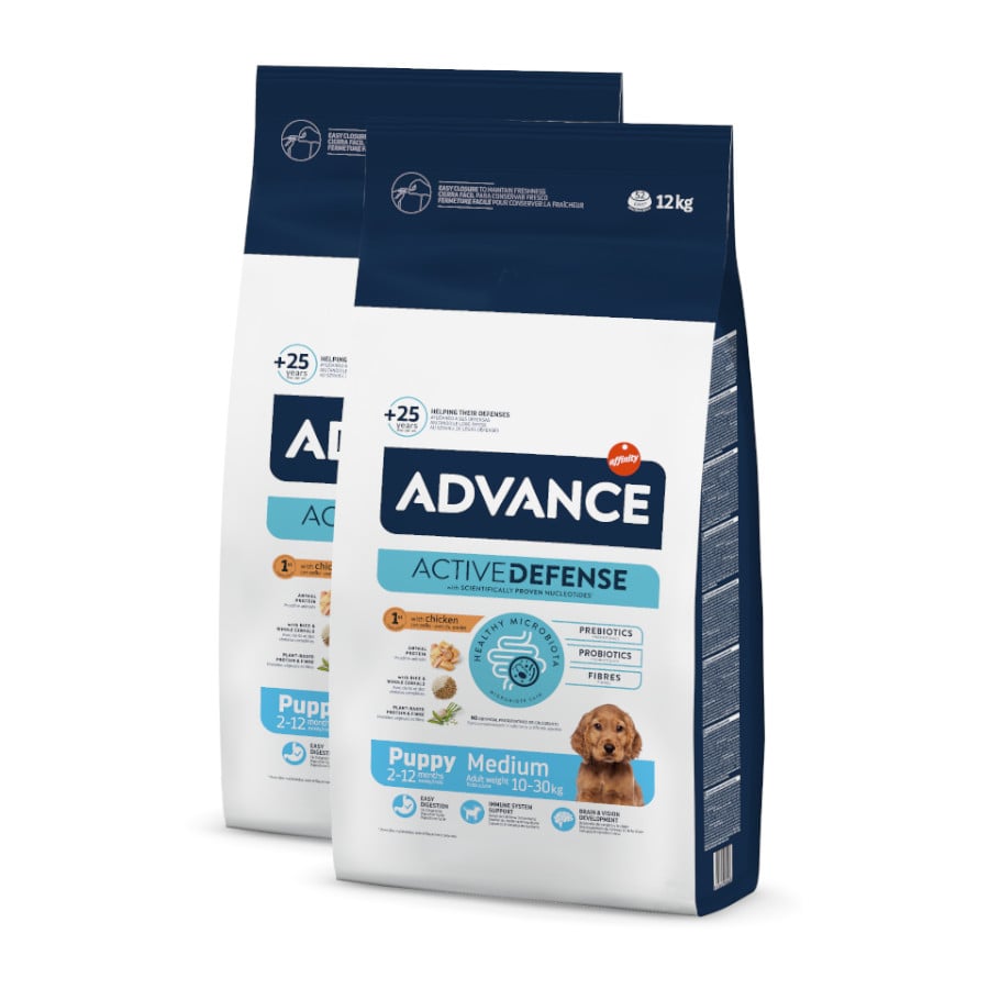 Advance Active Defense Medium Puppy Pollo y Arroz pienso para perros ¡Pack ahorro!