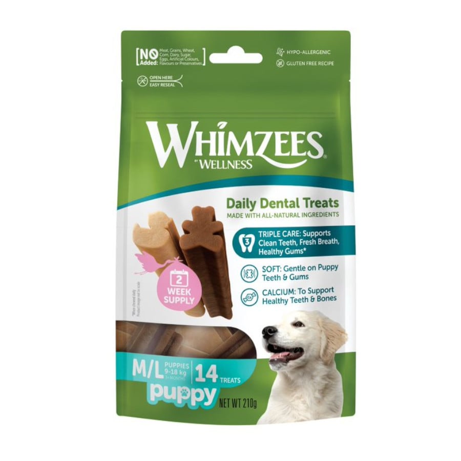 28 barritas Whimzees Puppy M/L Snacks Dentales Naturales para perros ¡Pack ahorro!