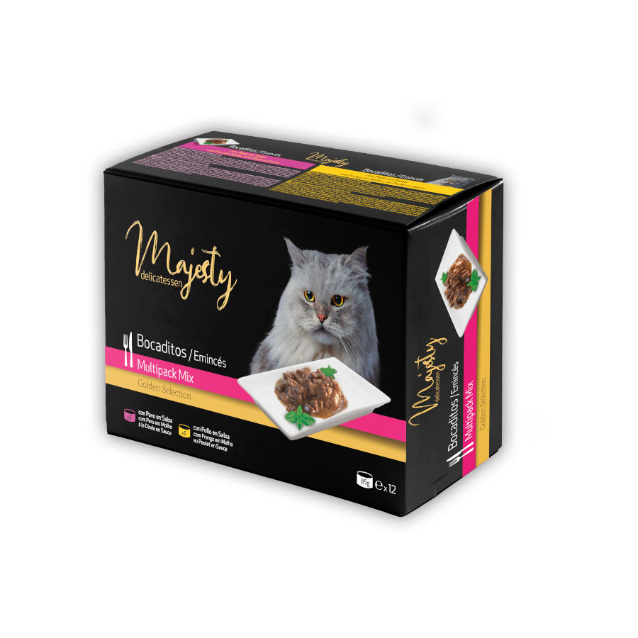 Imagen de Majesty Adult Slide Mix Bocaditos en salsa lata para gatos – Pack