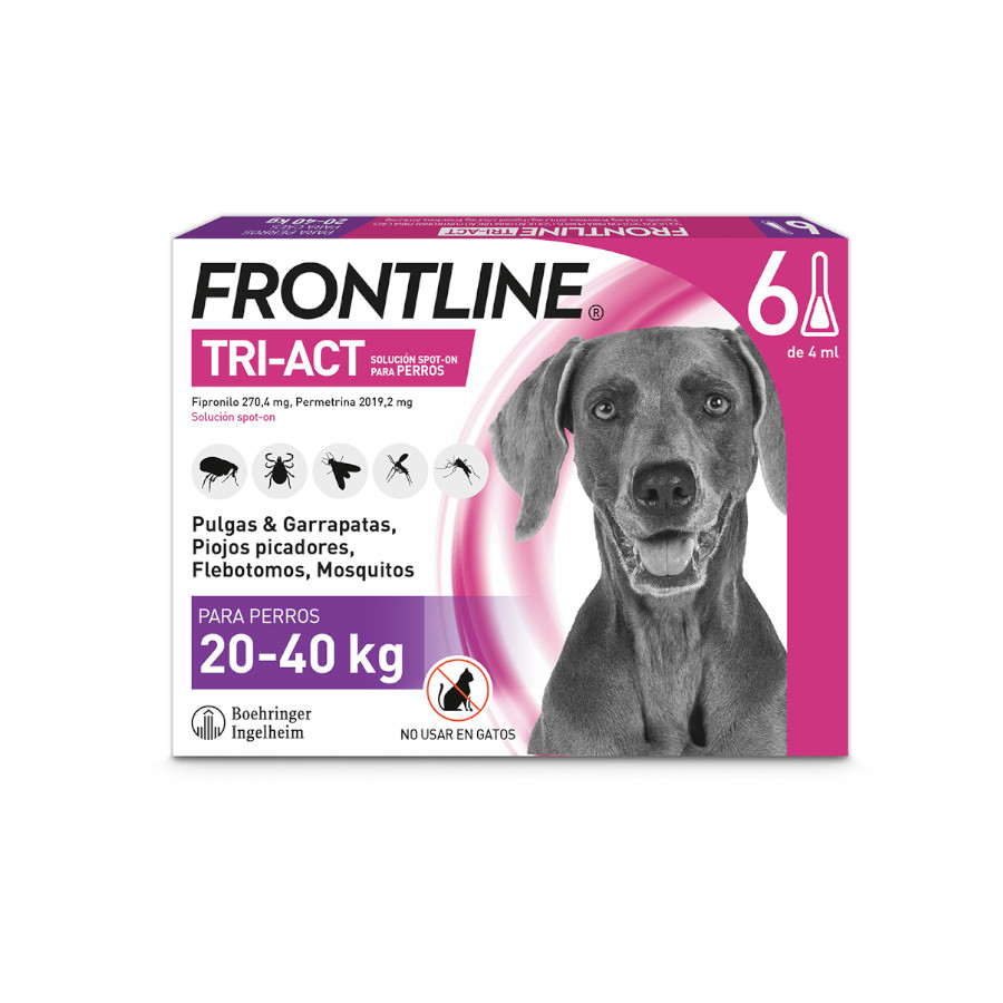 Frontline Tri-Act – Pipetas desparasitantes Frontline Tri-Act para perros de 20 a 40 Kg 6 uds x 4 ml.