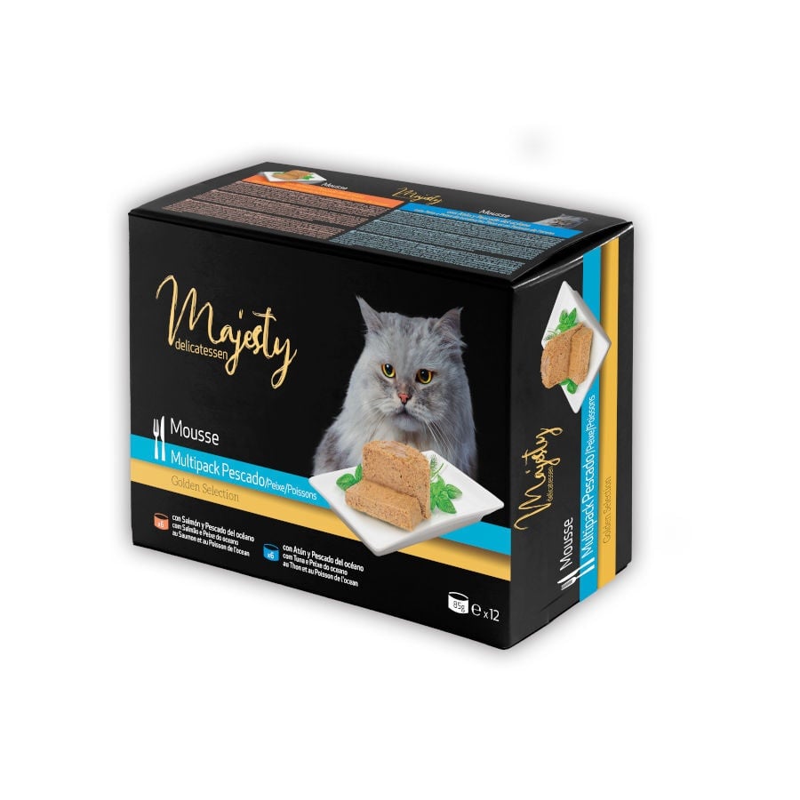 Imagen de Majesty Adult Mousse de Pescado lata para gatos- Pack