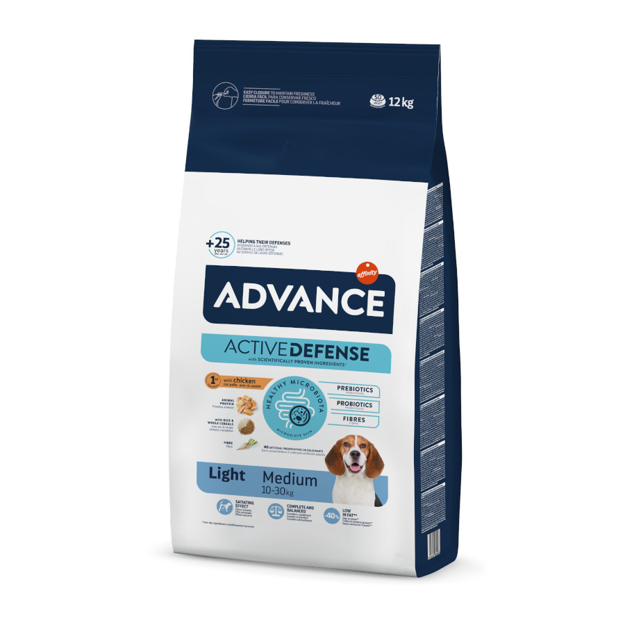 Advance – Pienso para perros adultos Advance Medium Light pollo y arroz. 12 Kg
